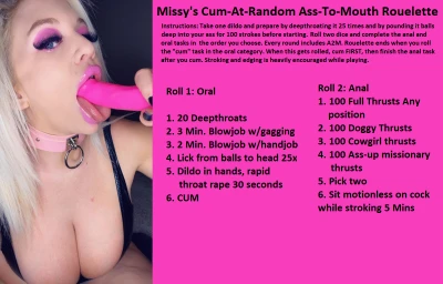 Missy's cum at random ass to mouth rouelette