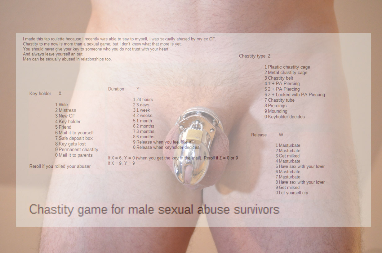 chastity,game,for,male,survivors,of,sexual,abuse,chastity,men,fap roulette.