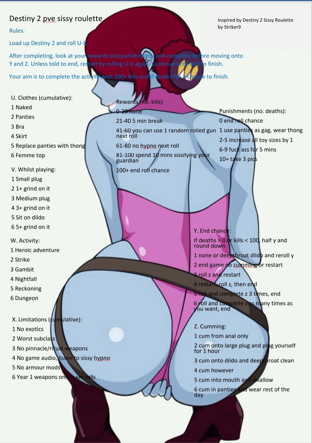 Destiny 2 pve sissy roulette . This roulette is inside the Sissy category.