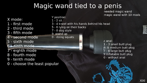 Magic wand tied to a penis